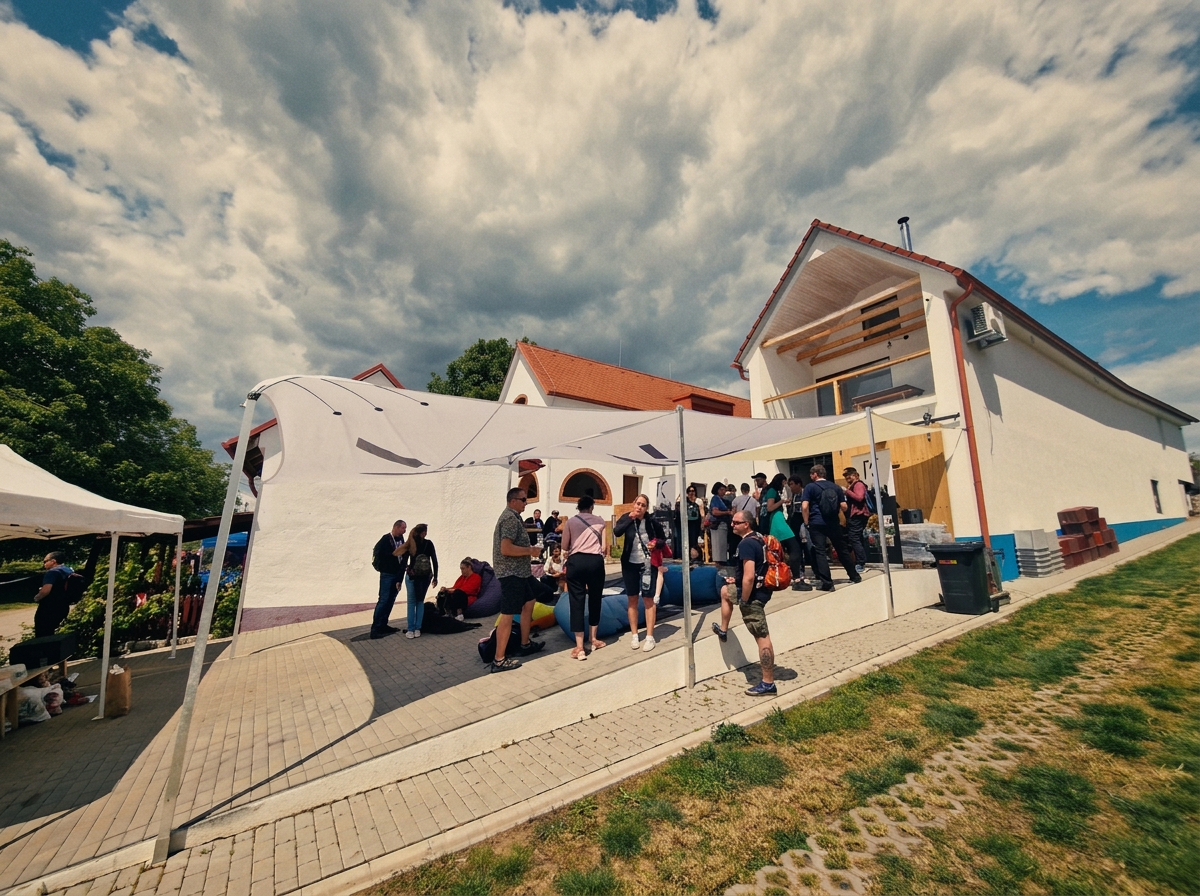 Lidé na akci před vinařstvím